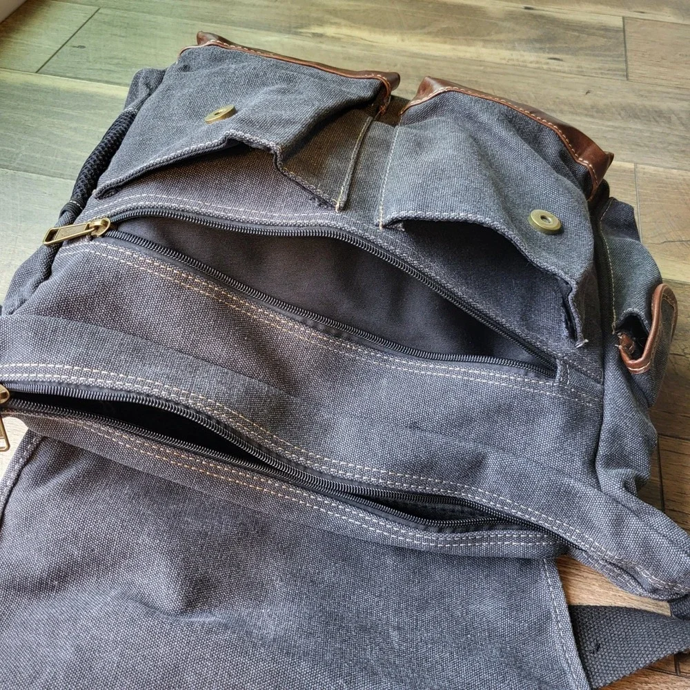 Cargoit Messenger Bag Charcoal Grey Washed Canvas Crossbody Laptop Satchel
